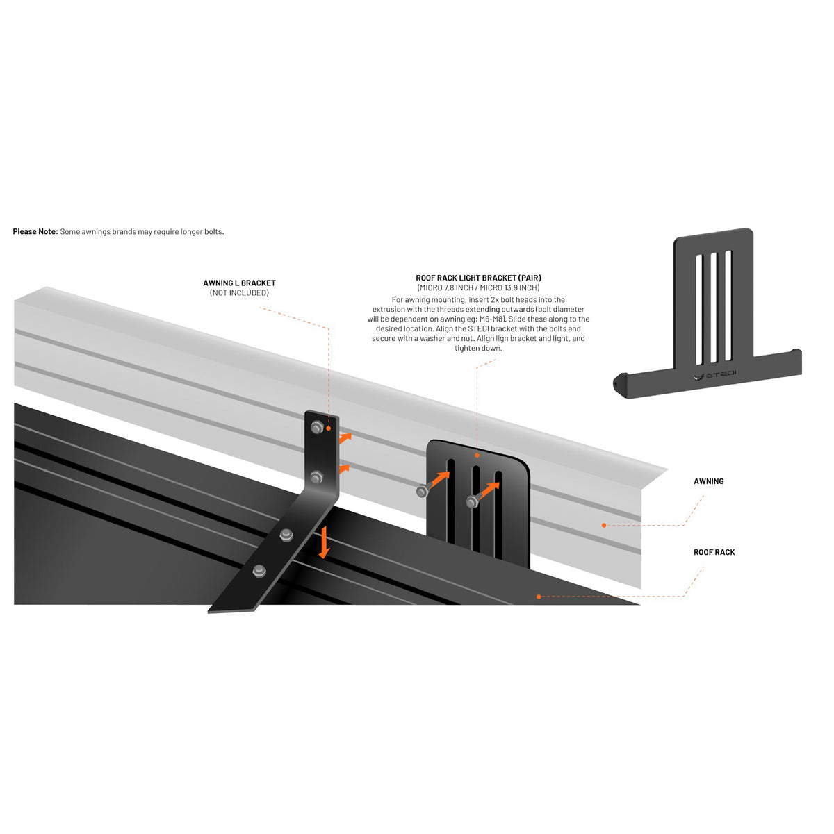 STEDI Roof Rack Light Bracket Pair for Micro 7.8 Inch